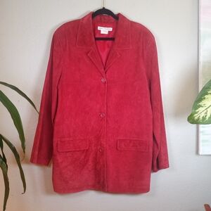 Vintage Red Suede Jessica Holbrook Bohemian Casual Leather Button Up Blazer 1X